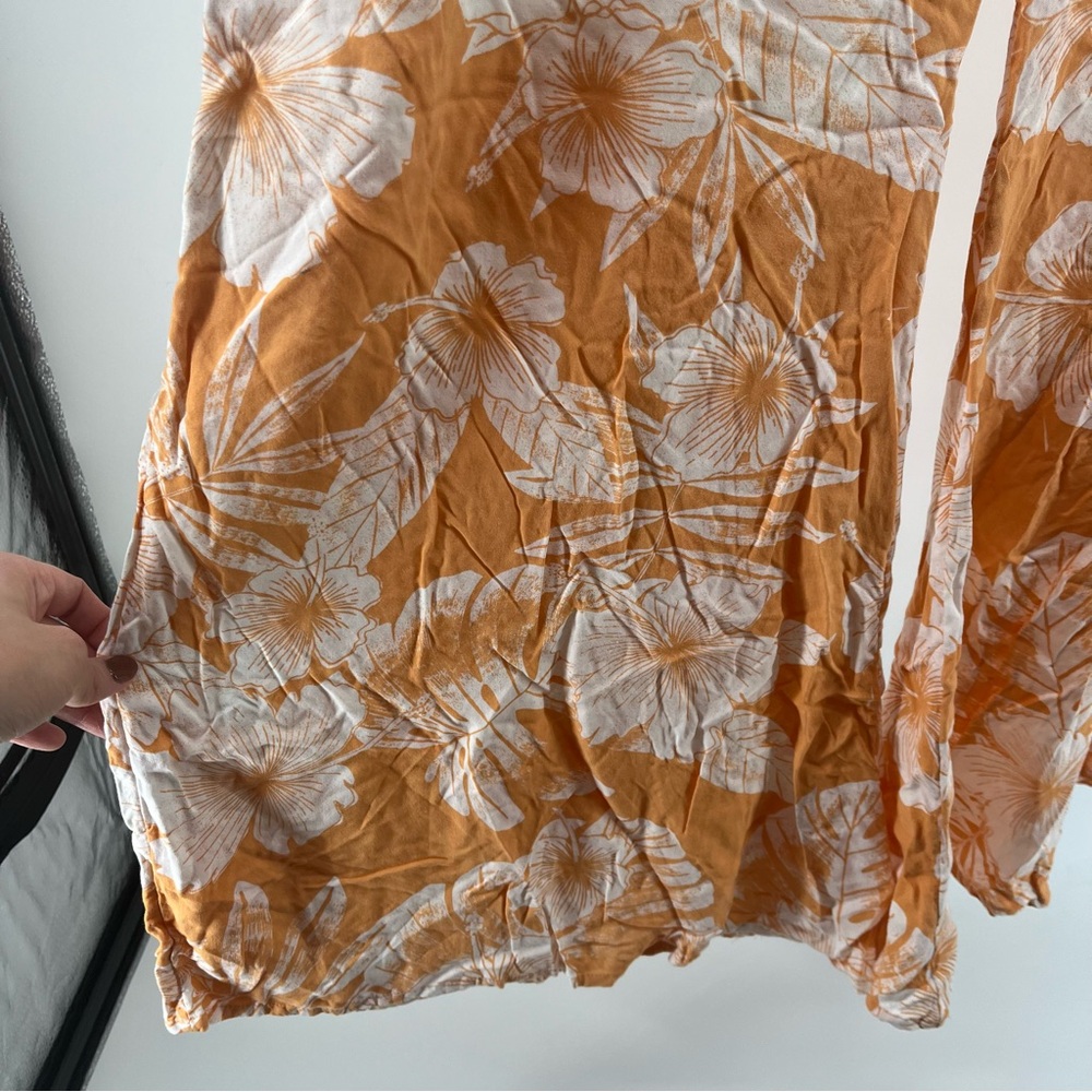 Roxy High-waist Orange & White Floral Wide Leg Flowy Hawaiian Pants Size Large - Picture 5 of 12